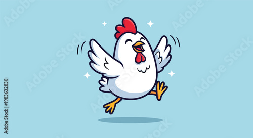Happy Cartoon Chicken Jumping with Joy.