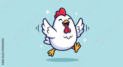 Happy Chicken Cartoon Character Jumping Joyfully.