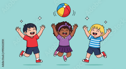 Happy Diverse Kids Playing with a Colorful Ball.