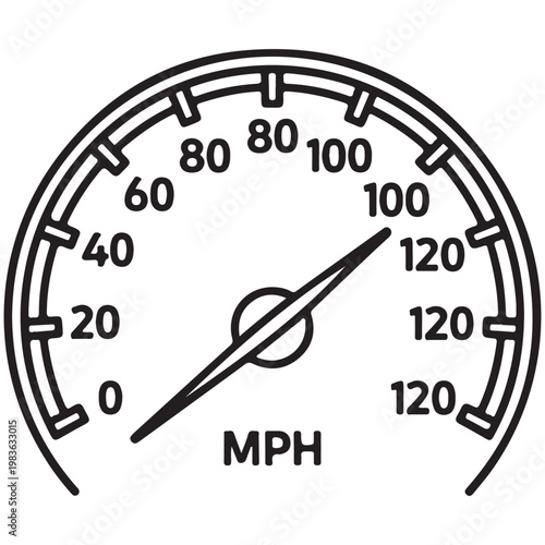 Speedometer icon showing high speed in miles per hour MPH vector illustration for automotive dashboard UI