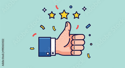 Thumbs Up With Stars and Confetti.