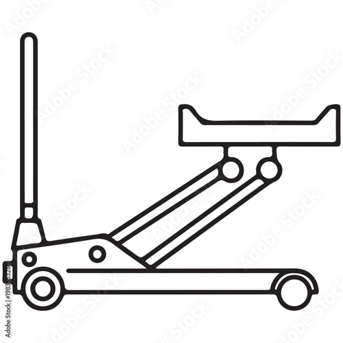 Hydraulic floor jack vector icon for automotive repair and garage service line art illustration