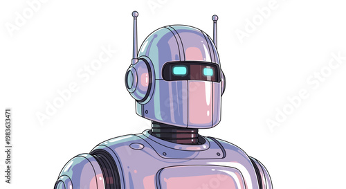 Robot with glowing blue eyes.