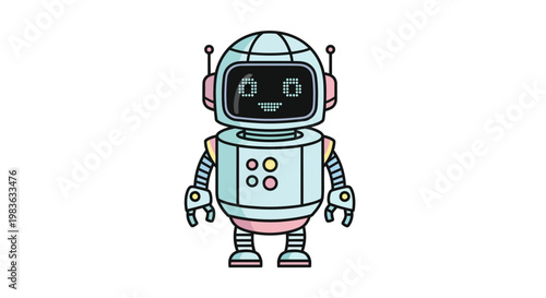Cute Robot Character Design Illustration.