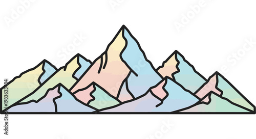 Colorful Mountains Range Landscape Illustration.