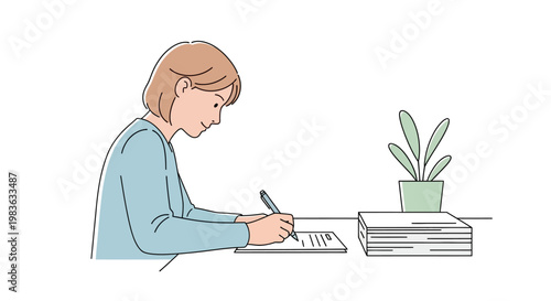 Woman writing on a piece of paper.