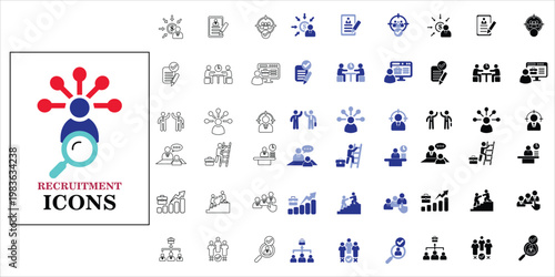 redruitment icons set. candidates, promotion, job, salary, partnership, skill, career and more. simple complete vector
