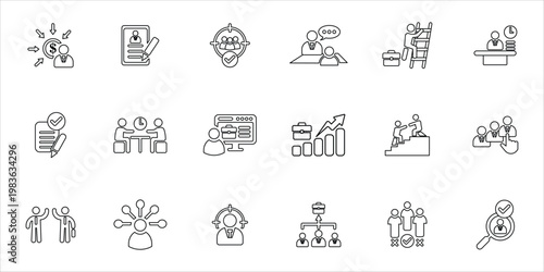 redruitment icons set. candidates, employee, job, recruit, resume, skill, contract and more. simple line vector