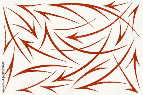 Abstract composition of reddish brown arrows filling a white background