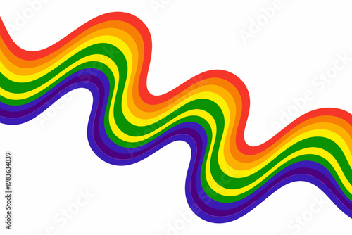 A vibrant flowing ribbon of rainbow colors against a white background