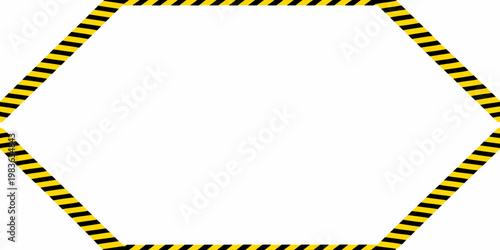 A black and yellow striped hexagonal frame on a white background
