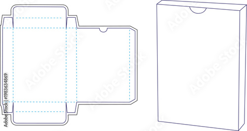 Diagram of a foldable cardboard box design with a single opening slot.