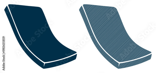 Two curved mattresses, one solid blue and one textured blue, isolated on white