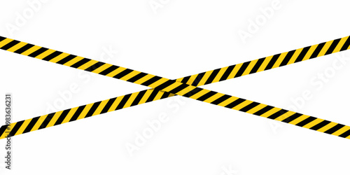 Caution tape with black and yellow stripes crossing in an x pattern