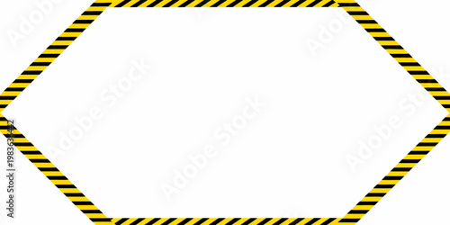 A black and yellow striped hexagonal frame on a white background