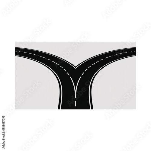 A minimalist illustration depicting a road diverging into two separate paths