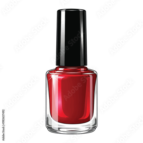 Shiny red nail polish bottle with glossy finish for manicure and beauty routine.