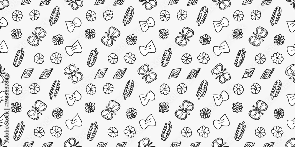 Fototapeta premium Intricate black and white floral and geometric pattern repeat design