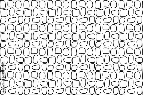 Seamless pattern of irregular rounded pebble shapes in black and white