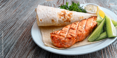 Grilled Salmon Steak With Lavash