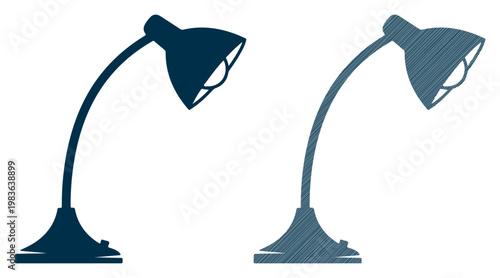Desk lamps, office lighting, blue vector icons, desk lampshades, study lamps