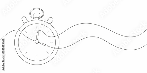 Minimalist line drawing of a stopwatch with a swirling flowing trail