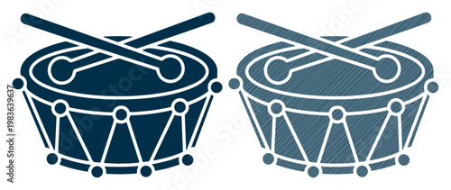 Drum icons, blue drum set, musical instruments, vector graphics