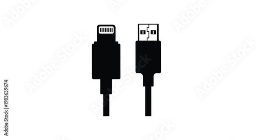Black silhouettes of lightning and usb c connectors a digital illustration silhouette