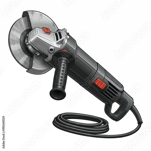Powerful corded angle grinder with handle and protective disc for cutting and grinding tasks.