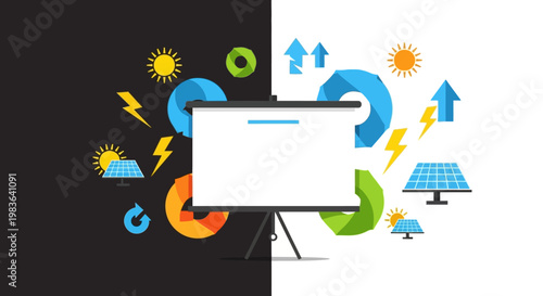 Innovative business presentation with creative eco friendly symbols.