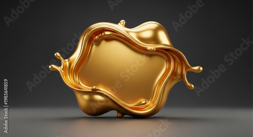 Golden metallic liquid abstract sculpture with fluid form.