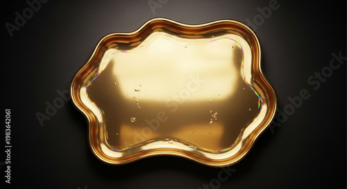 Gold Scalloped Decorative Serving Tray with Ornate Design.