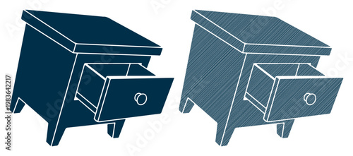 Modern nightstand, blue nightstands, vector furniture, drawer tables, home decor