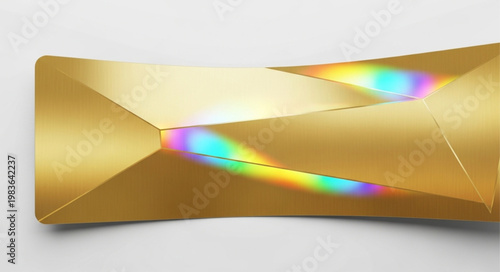 Gold metallic geometric faceted sculpture with iridescent streaks.