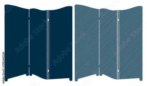 Blue room divider screens, folding partition walls, interior design elements, modern decorative panels