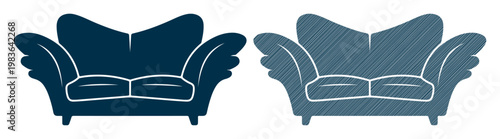 Modern Wingback Armchair, Luxury Sofa, Furniture Icons, Vector Illustration, Dark Blue