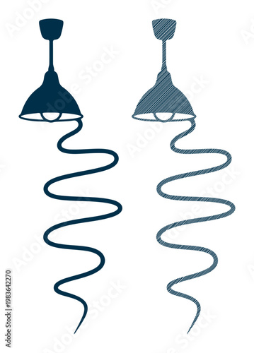 Blue pendant lamps, vector lighting fixtures, modern ceiling lights, decorative spiral cords