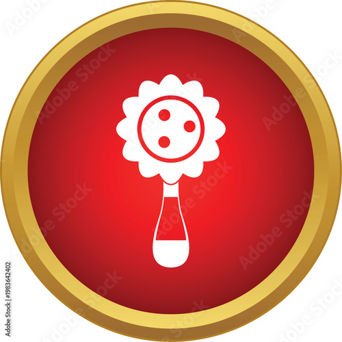 Baby rattle toy symbol on a red circle with gold border