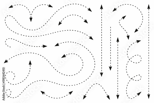 Obraz na płótnie Various directional arrows in black and white illustrating movement paths
