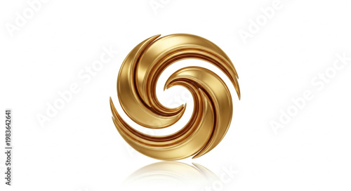 Golden Spiral Swirl Brooch Decorative Circular Metal Emblem.
