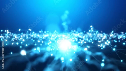 Digital Network Connection Abstract Background with Glowing Particles