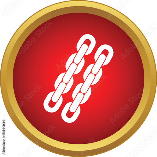 Two sets of metal chains with connecting links on a red background