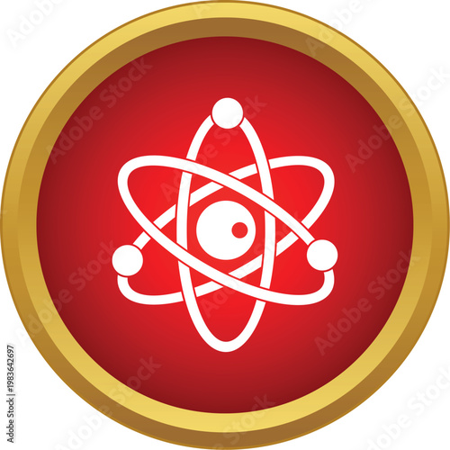 Atom icon displaying a nucleus with orbiting electrons in a red and gold circle