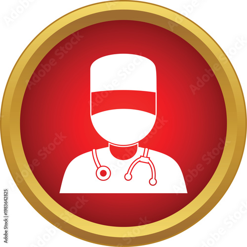 Doctor avatar with face mask and stethoscope in a red circle