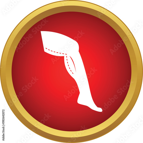 Leg outline showing dotted lines for cosmetic surgery procedure on a red button