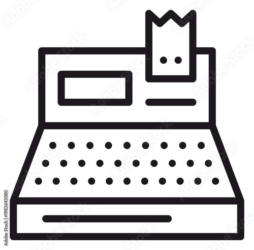 Cuadro en lienzo Minimalist black line vector icon of a cash register with a printed receipt, representing retail sales, commerce, point of sale systems, and financial transactions in a business store setting