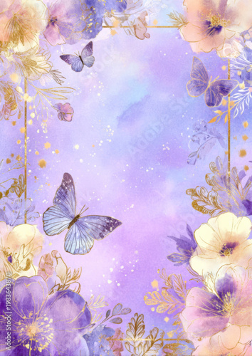 A soft pastel background with watercolor butterflies and florals in lavender and yellow