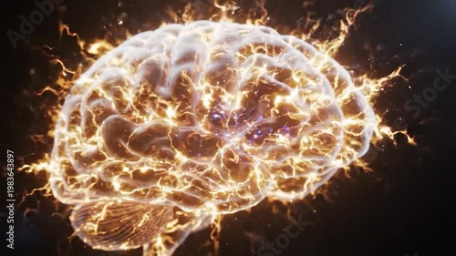 Brain Glowing with Electrical Impulses for Artificial Intelligence Concept