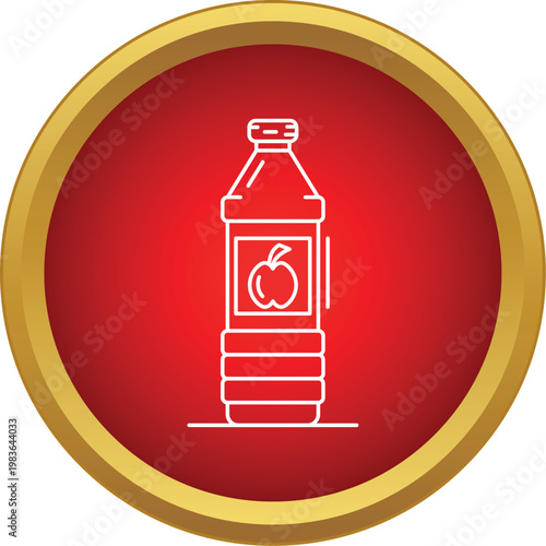 Apple juice bottle in a thin line icon style on a red circle background