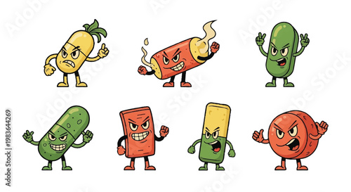 Cartoon medicine characters illustrations isolated on white background